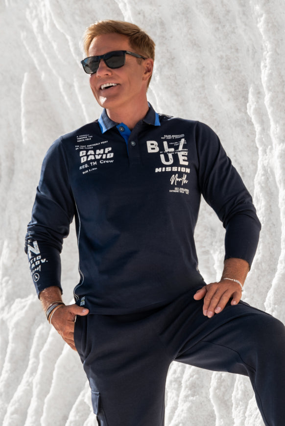 CAMP DAVID Langärmliges Poloshirt mit Puffprints