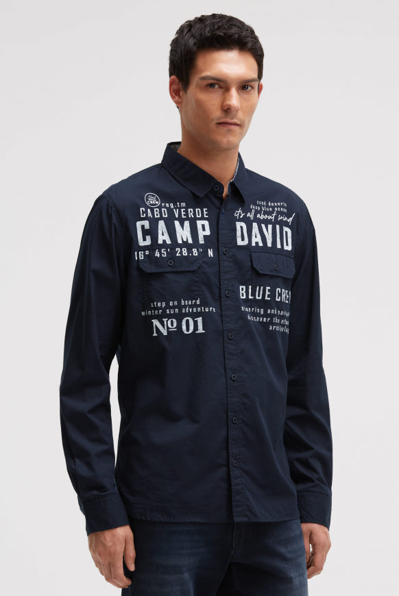 CAMP DAVID Langarmhemd mit Klappentaschen und Prints