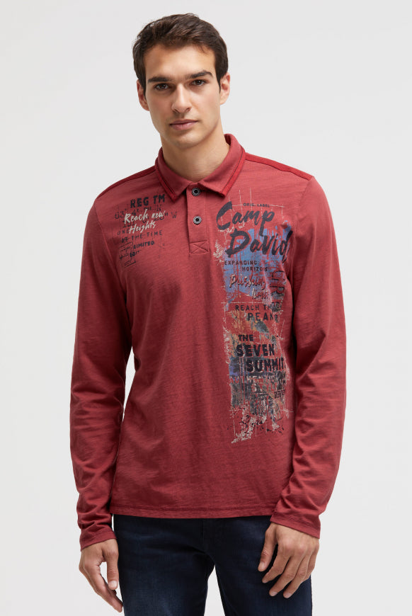 CAMP DAVID Langarmpolo mit Photoprint