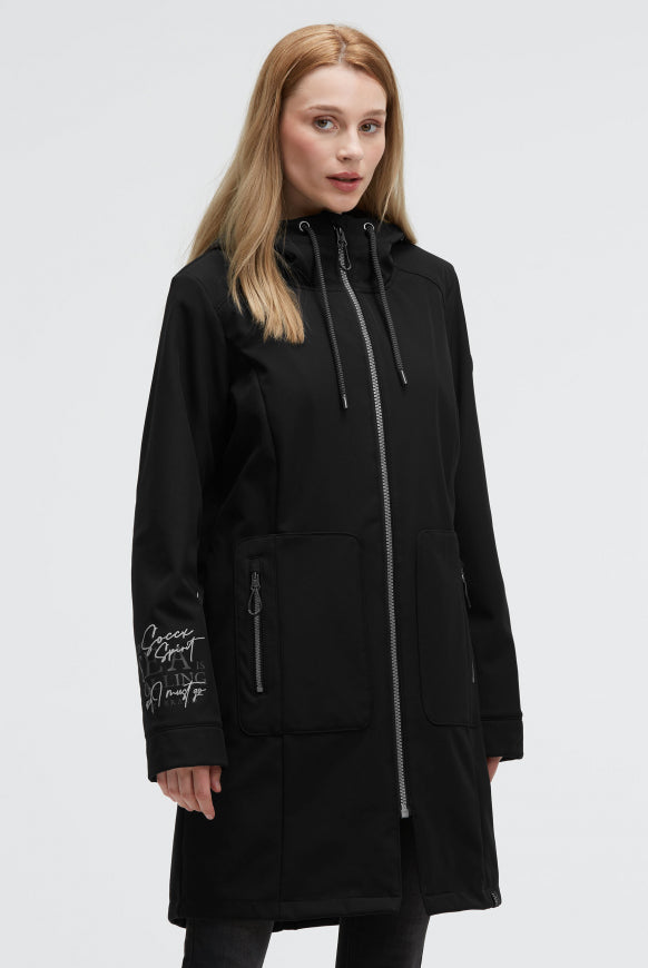 SOCCX Lange Softshelljacke mit Kapuze und Logo Artworks