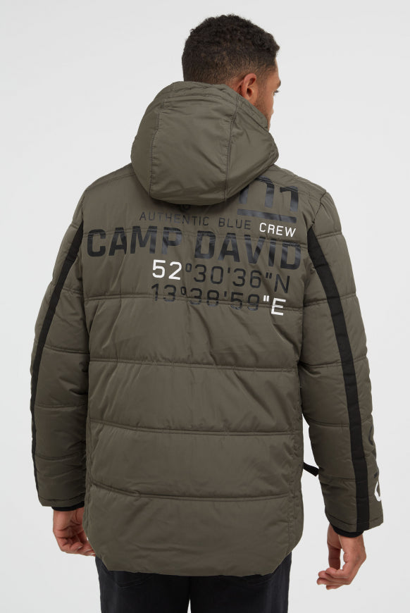 CAMP DAVID Lange Steppjacke mit Kapuze und Rücken