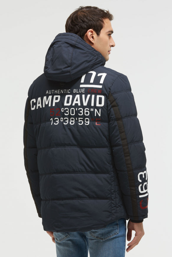 CAMP DAVID Lange Steppjacke mit Kapuze und Rücken