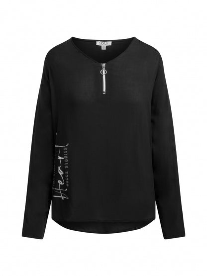 SOCCX Leichte Bluse mit V-Ausschnitt und Rückenprint - black