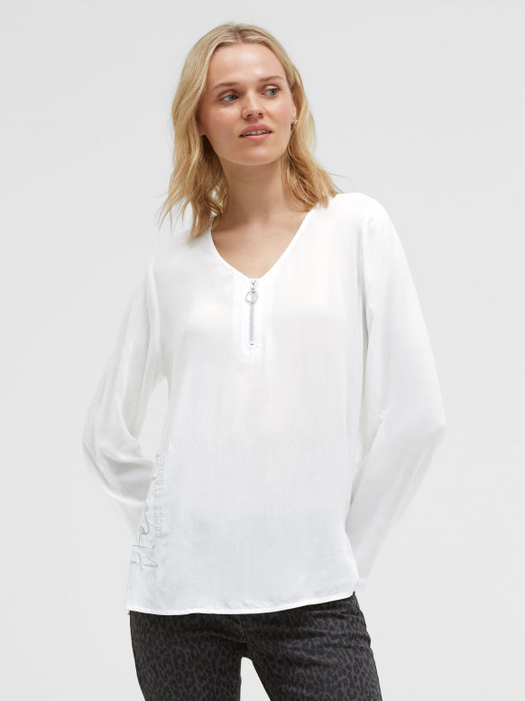 SOCCX Leichte Bluse mit V-Ausschnitt und Rückenprint - opticwhite