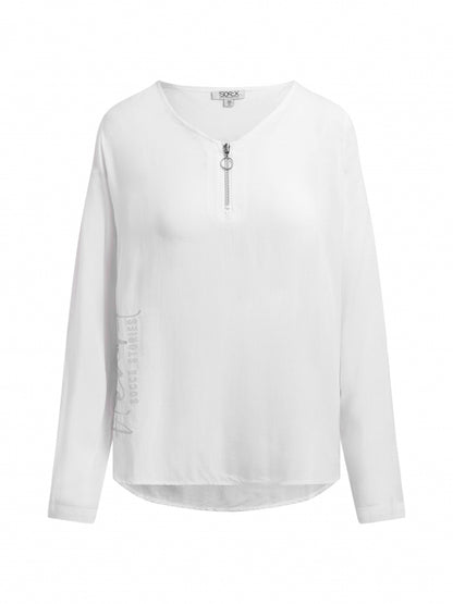 SOCCX Leichte Bluse mit V-Ausschnitt und Rückenprint - opticwhite