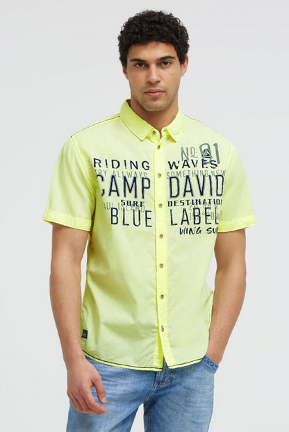 CAMP DAVID Leichtes Kurzarmhemd mit Label Prints - neon lime