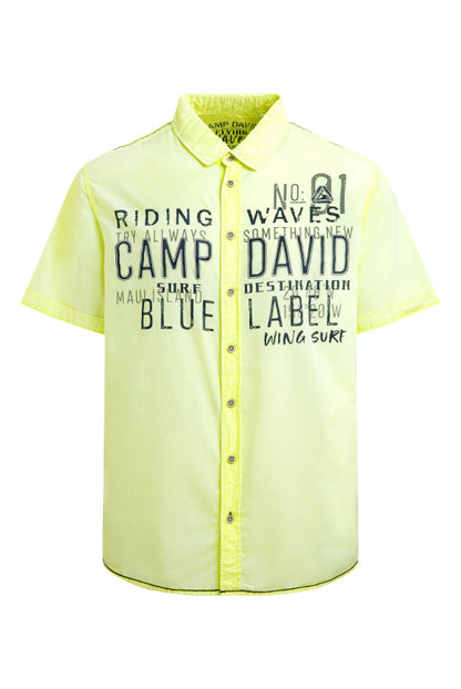CAMP DAVID Leichtes Kurzarmhemd mit Label Prints - neon lime