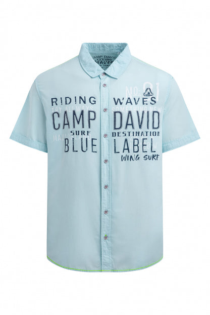 CAMP DAVID Leichtes Kurzarmhemd mit Label Prints - fresh breeze