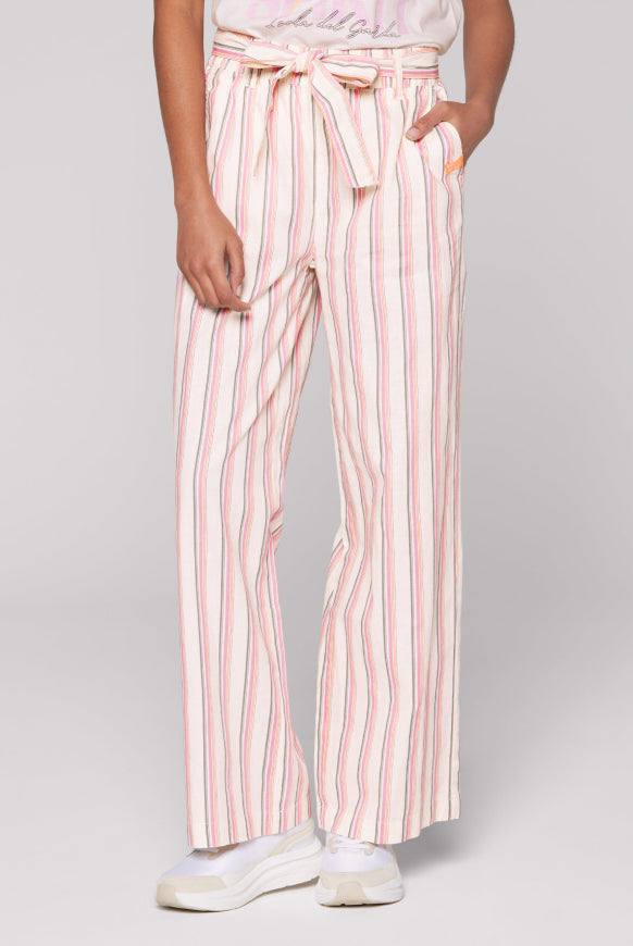 SOCCX Leinenhose mit bunten Streifen und Bindegürtel