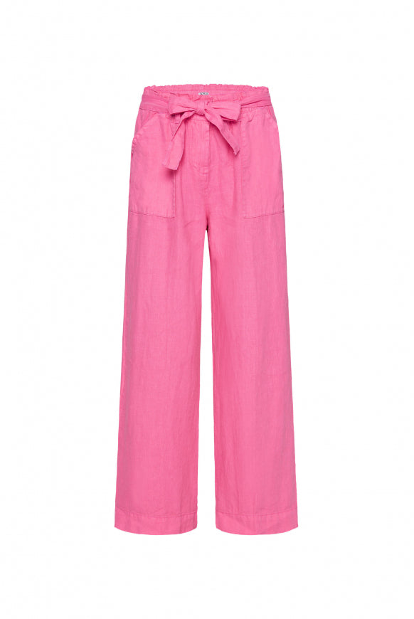 SOCCX Leinenhose mit weitem Bein und Bindegürtel - floral pink