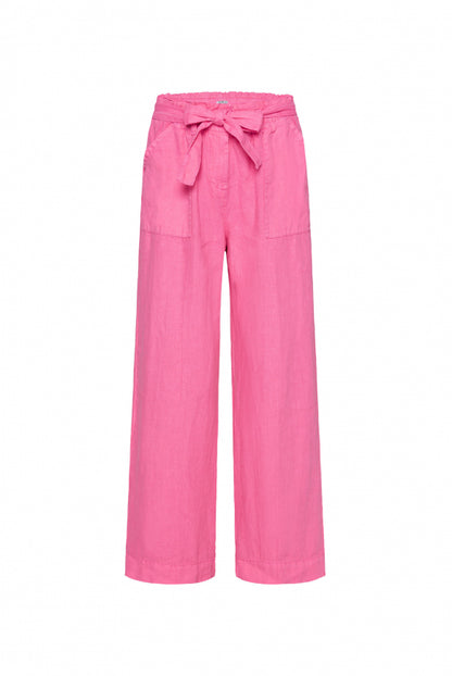 SOCCX Leinenhose mit weitem Bein und Bindegürtel - floral pink