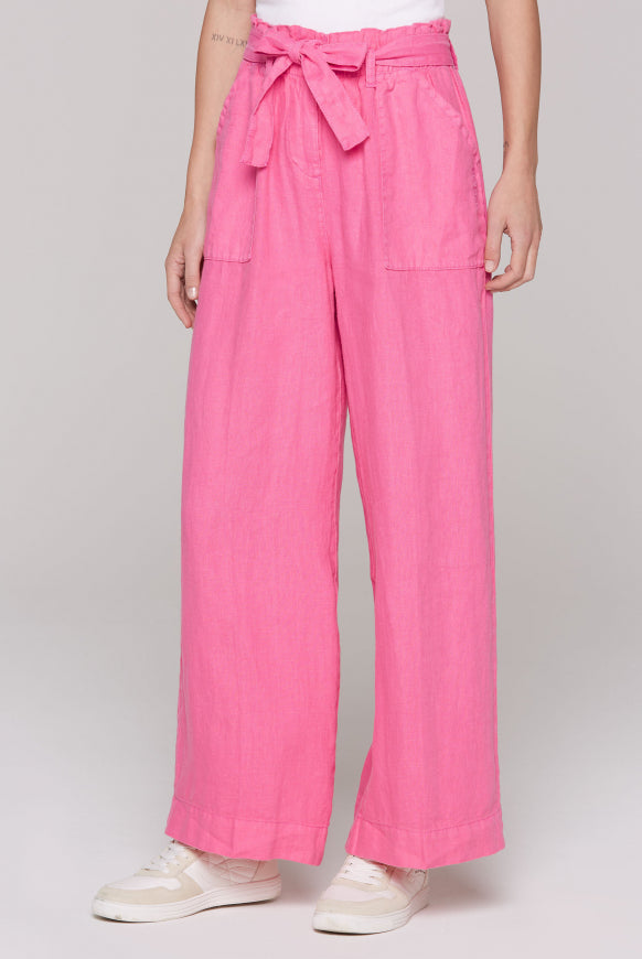 SOCCX Leinenhose mit weitem Bein und Bindegürtel - floral pink