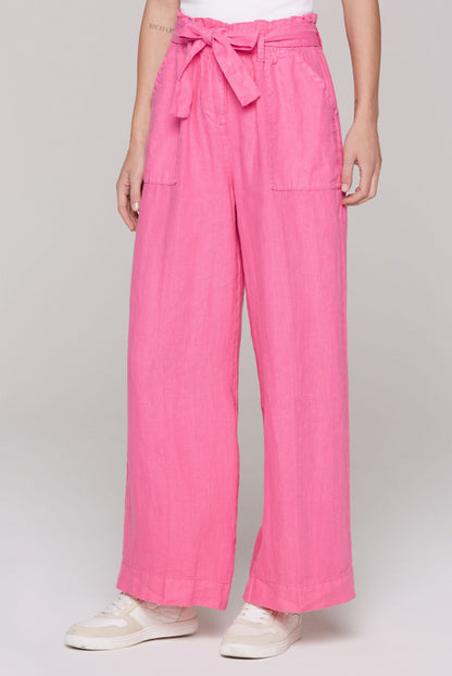 SOCCX Leinenhose mit weitem Bein und Bindegürtel - floral pink