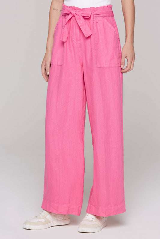 SOCCX Leinenhose mit weitem Bein und Bindegürtel - floral pink