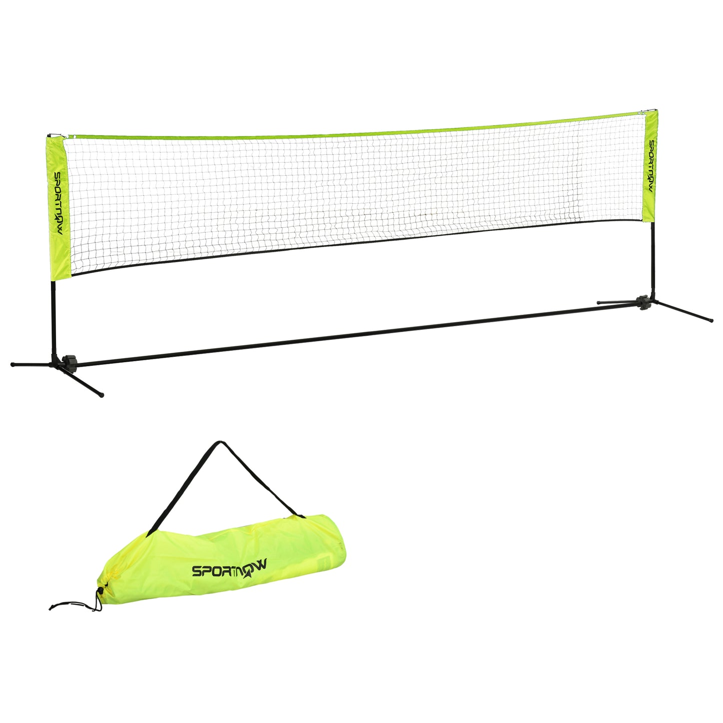 SPORTNOW Badmintonnetz Set Faltbares Tennisnetz, 103/120/155 cm Höhenverstellbar Indoor Outdoor Federballnetz, Volleyballnetz mit Transporttasche Metall Polyester Gelb   Aosom