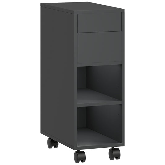 HOMCOM Beistelltisch mit schiebbarer Tischplatte und Rollen, mit verstecktem Stauraum und verstellbarem Regal, für Wohnzimmer & Schlafzimmer, Schwarz   Aosom