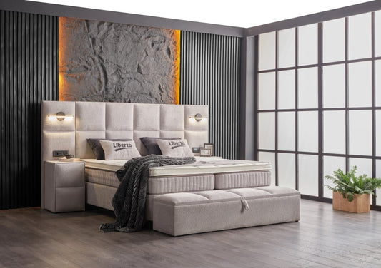 Stilvoll schlafen: Boxspringbett Liberta von ABC Bedding – Komfort und Funktionalität in Creme, wählbar in 160x200cm und 180x200cm