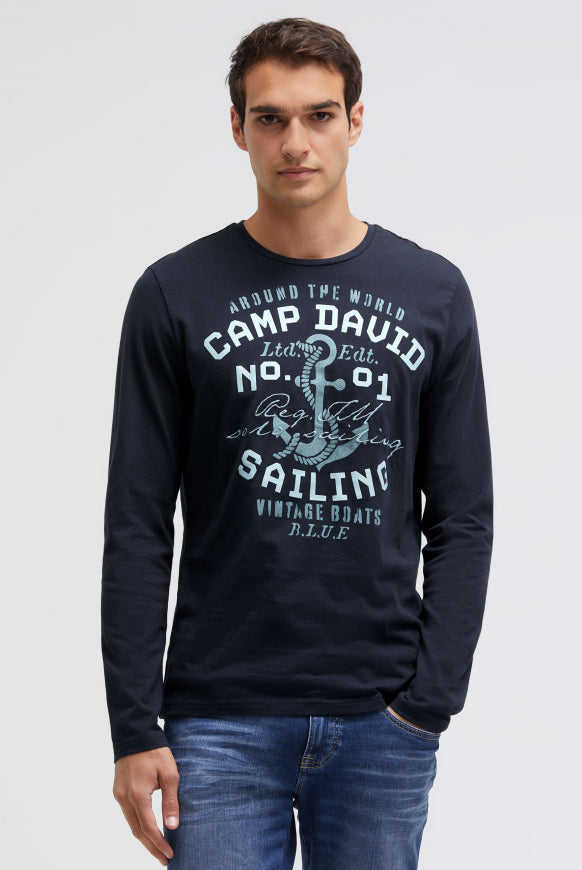 CAMP DAVID Longsleeve mit Rubber Print und Stickerei