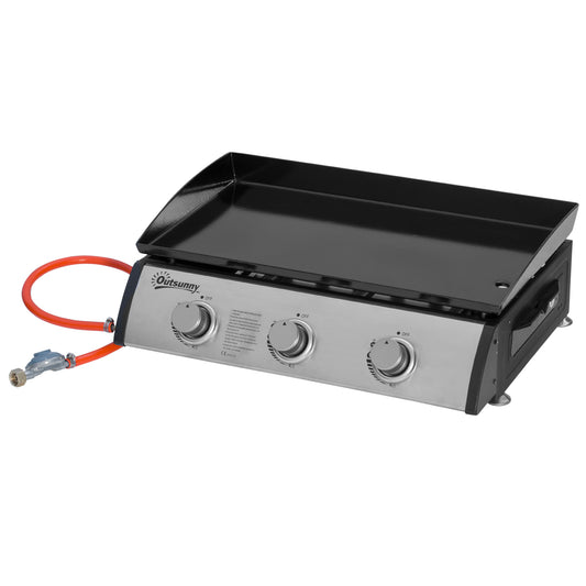 Outsunny Gasgrill aus Edelstahl mit 3 Brennern 9 kW Antihaft-Beschichtung große Grillfläche 61 x 35,5 cm   Aosom