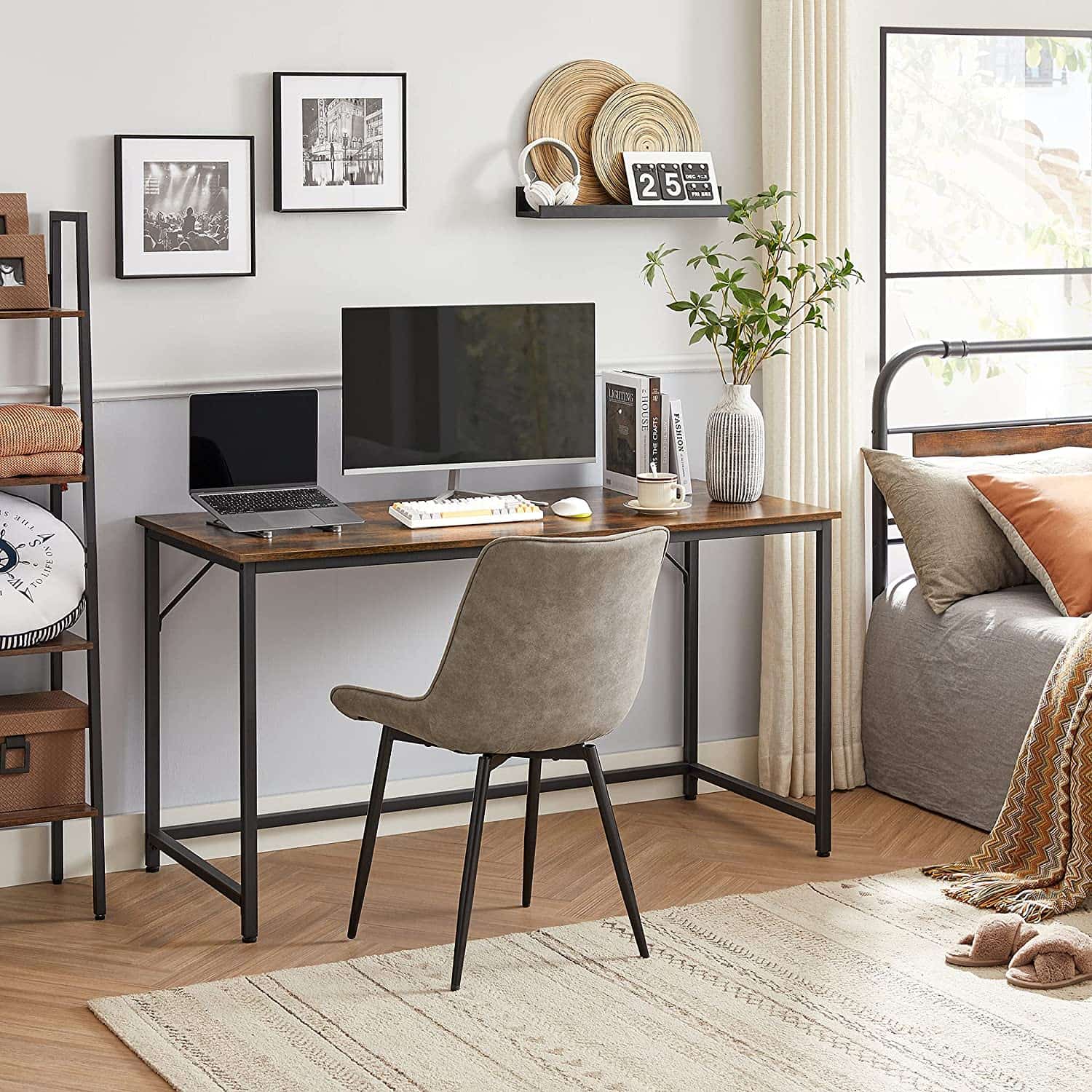 VASAGLE Schreibtisch LWD043B01: Vintagebraun-Schwarz, Stahl, 140 x 60 x 75 cm - Praktischer Homeoffice-Computertisch im Industrie-Design mit kostenloser Lieferung und flexibler Ratenzahlung bei Myhomelando