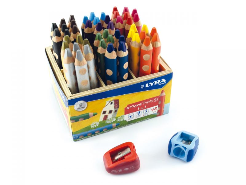 LYRA Groove Triple 1, Maxi-Buntstifte, 48er-Set inkl. Holzbox &amp; 2 Spitzern