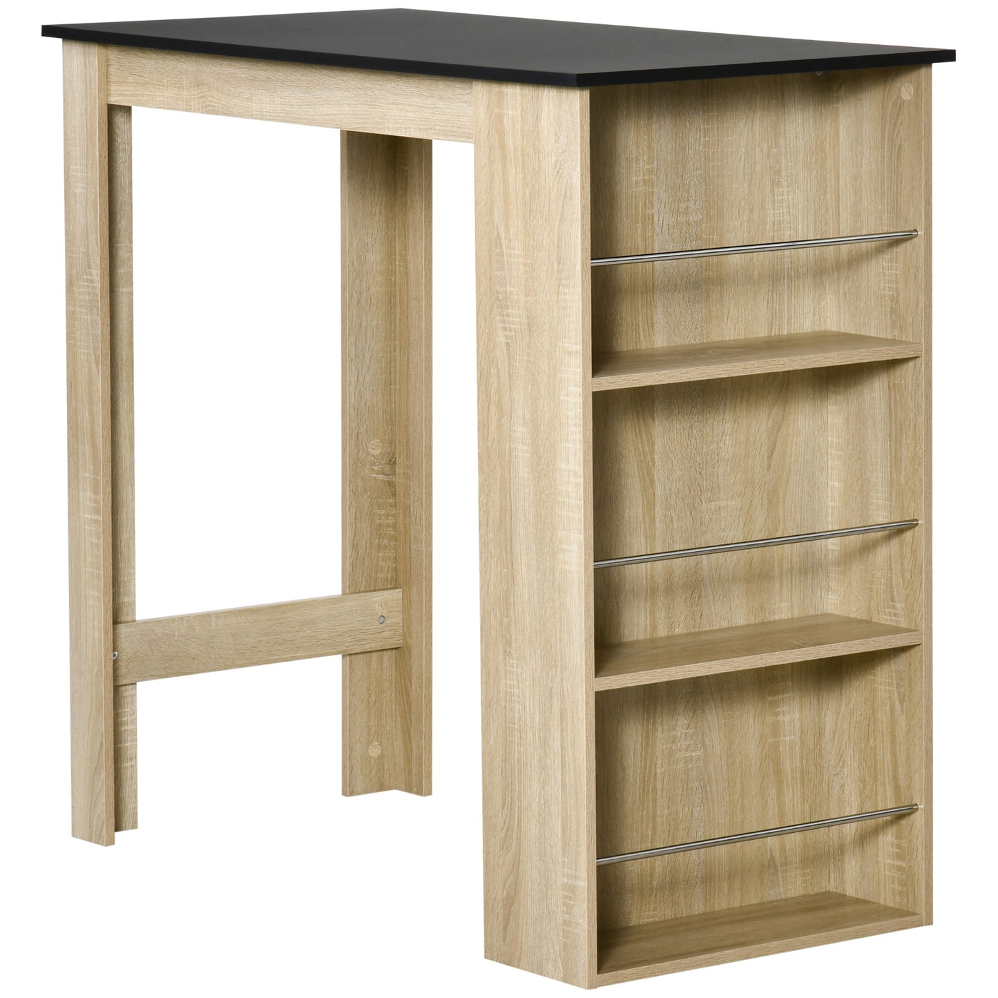 HOMCOM Bartisch hoher Küchentisch Stehtisch - Maße 112L x 57B x 106H cm - 3 Regale - Eiche Schwarz Optik   Aosom