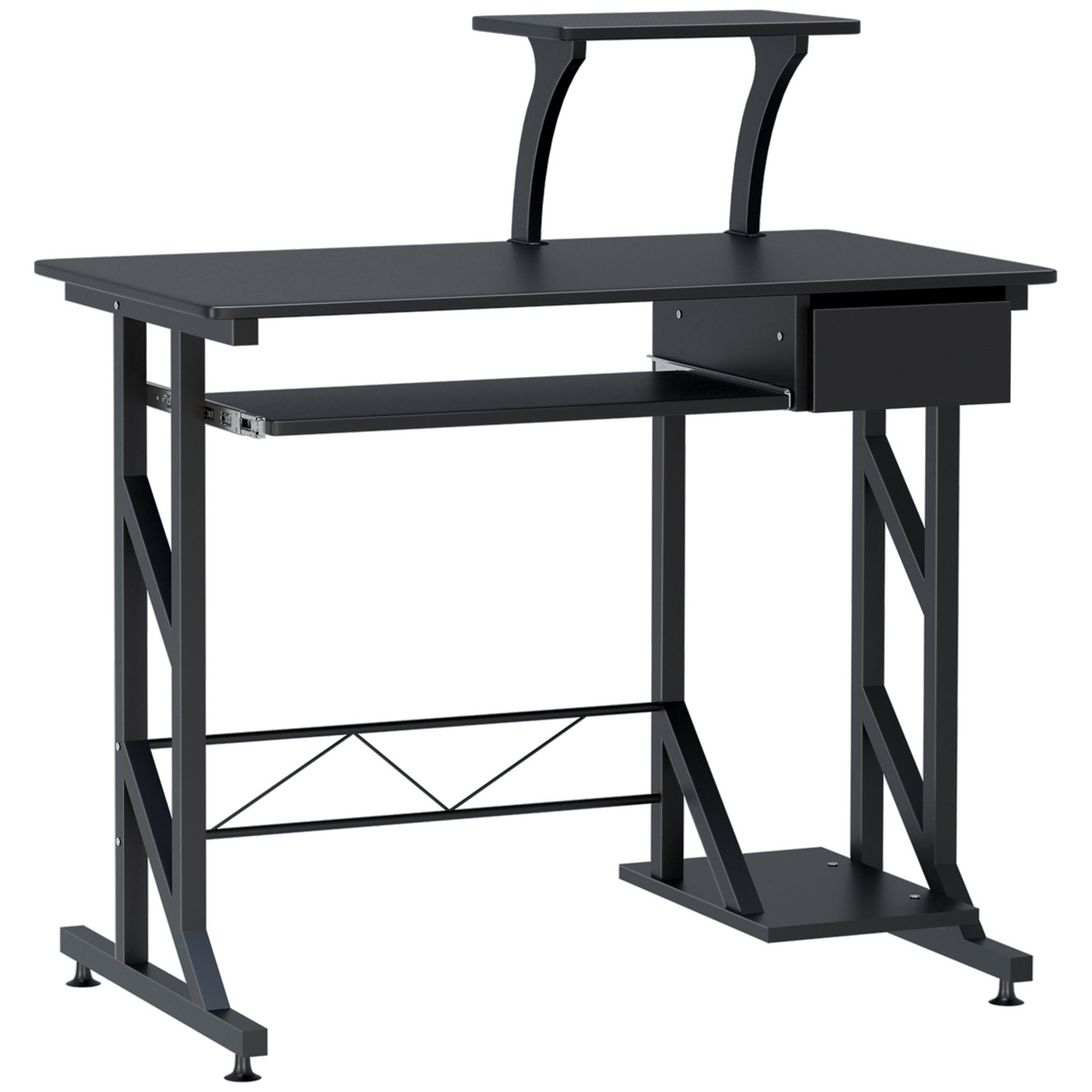 HOMCOM Computertisch Arbeitstisch mit Regalen und Schubladen Schreibtisch Bürotisch Platzsparend stabil Metall MDF Schwarz 90 x 50 x 95 cm   Aosom