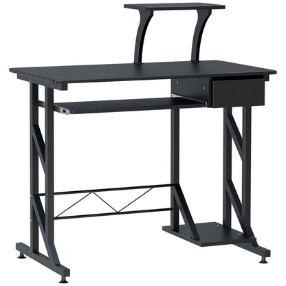 HOMCOM Computertisch Arbeitstisch mit Regalen und Schubladen Schreibtisch Bürotisch Platzsparend stabil Metall MDF Schwarz 90 x 50 x 95 cm   Aosom