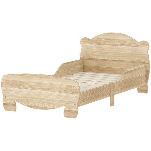 AIYAPLAY Kinderbett 143,5 x 80 cm Hausbett aus Massivholz Jugendbett mit Rausfallschutz, Spielbett bis 80 kg belastbar Einzelbett mit Bären-Design für Kinderzimmer Naturholz   Aosom