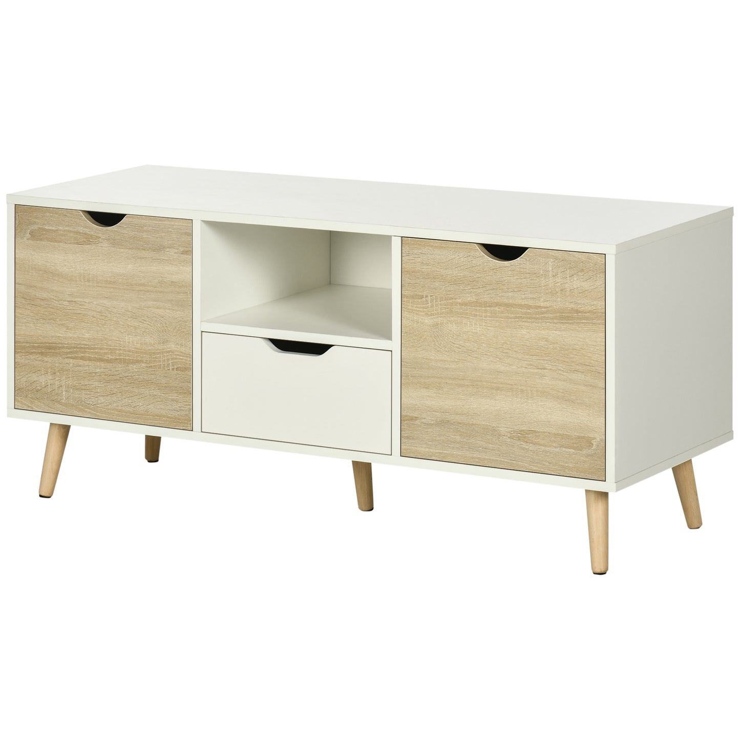 HOMCOM TV Schrank TV Sideboard Aufbewahrungsschrank auf Beinen mit 2 Schränken aus Holz für Schlafzimmer Wohnzimmer 110 x 40 x 50 cm   Aosom