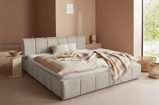 Maileen Polsterbett von LEGER by Lena Gercke, Mikrofaser Flachgewebe, Beige, wählbar in 180x200 cm oder 200x200 cm