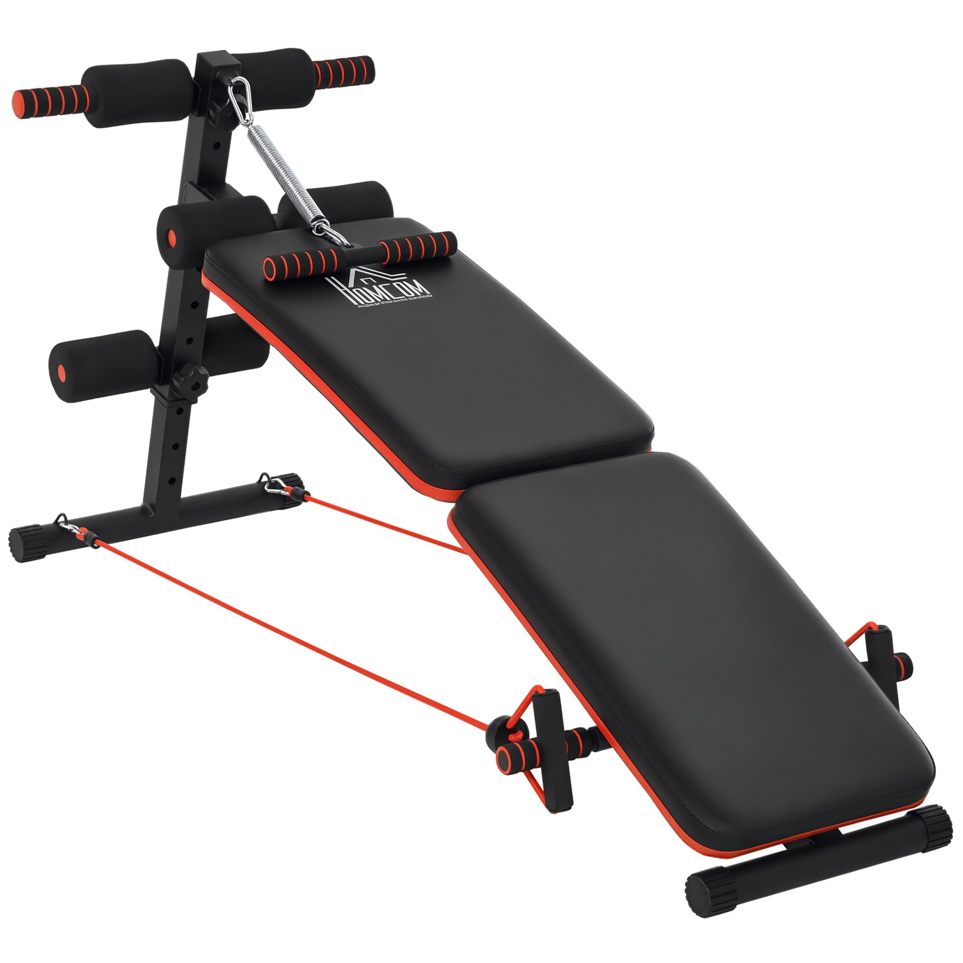 HOMCOM Sit Up Bank Bauchtrainer verstellbar & klappbar, Multifunktions Trainingsbank mit Trainingsseilen, 110 kg Belastbarkeit, Stahl Schwarz Rot   Aosom.de