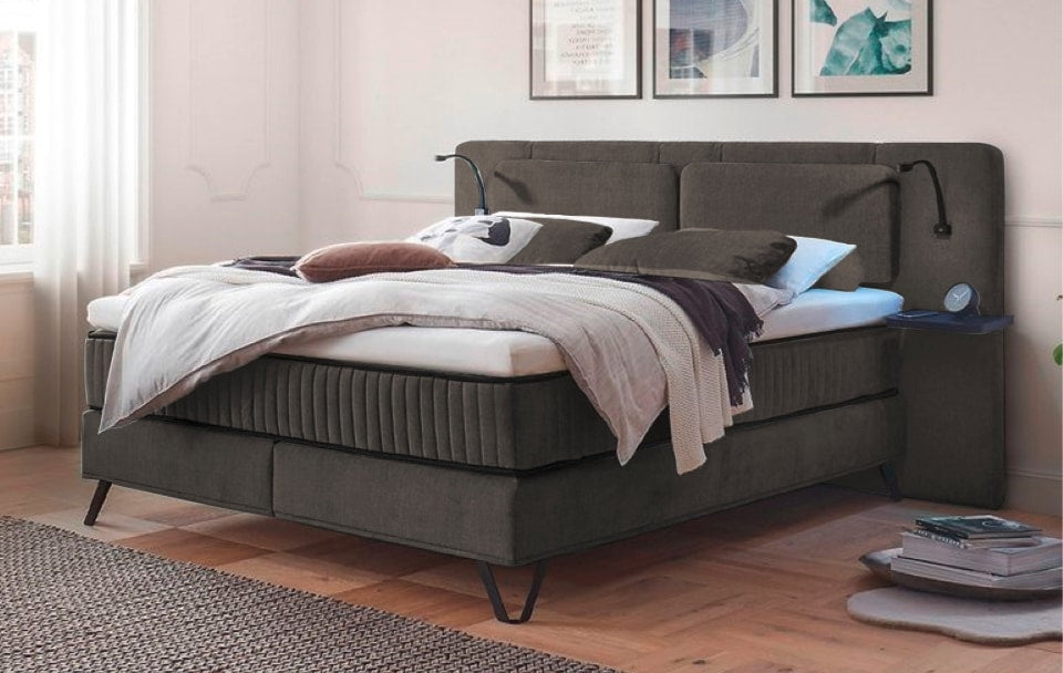 Boxspringbett Milazzo 160x200 cm in Mocca mit Visco Luxus-Topper &amp; Wireless