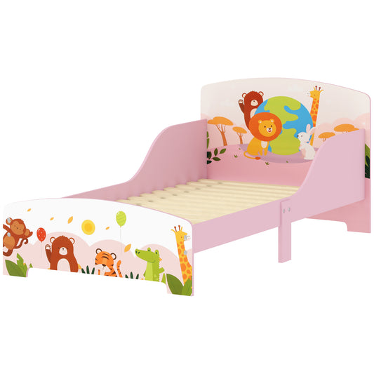 AIYAPLAY Kinderbett 3+ Jahre mit Erhöhten Rändern und Sicherheitsseiten, Holzbett für Kinder, 143x77x60 cm, Rosa   Aosom