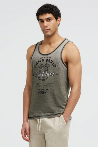 CAMP DAVID Muskelshirt mit Ausbrenner-Effekten undPrint - green olive