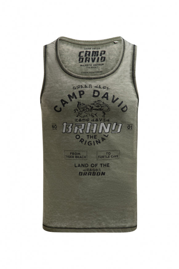 CAMP DAVID Muskelshirt mit Ausbrenner-Effekten undPrint - green olive