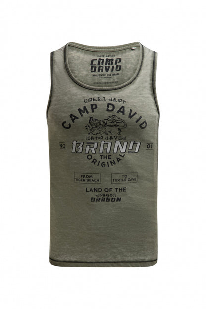 CAMP DAVID Muskelshirt mit Ausbrenner-Effekten undPrint - green olive