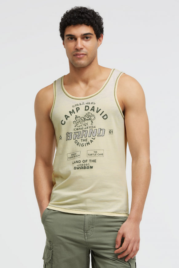 CAMP DAVID Muskelshirt mit Ausbrenner-Effekten und Print - lemon juice