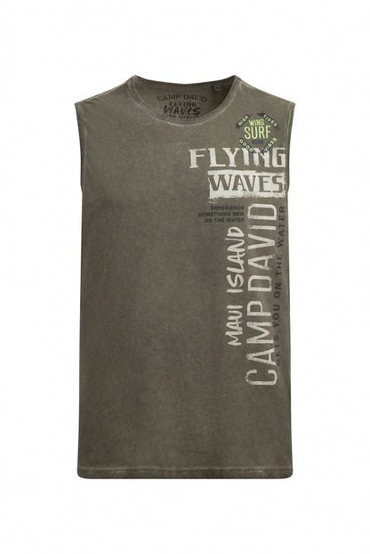 CAMP DAVID Muskelshirt Oil Dyed mit Label Print - desert olive