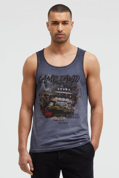 CAMP DAVID Muskelshirt Oil Dyed mit Photoprint - blue grey