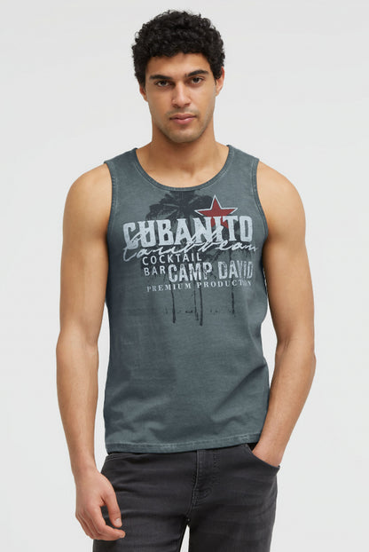 CAMP DAVID Muskelshirt Oil Dyed mit Used Print - green shadow