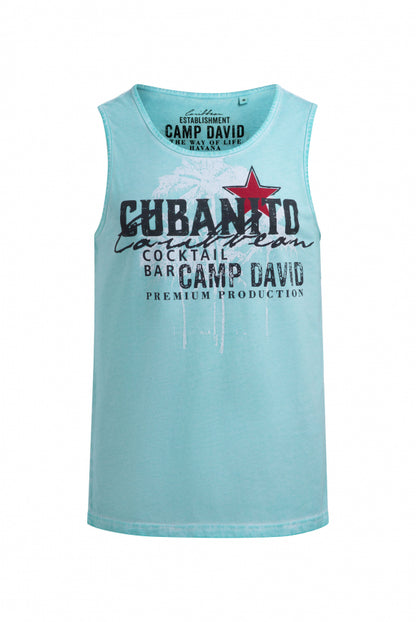 CAMP DAVID Muskelshirt Oil Dyed mit Used Print - aqua splash