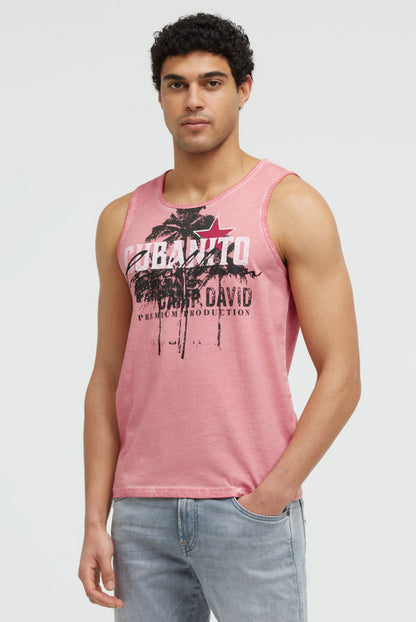 CAMP DAVID Muskelshirt Oil Dyed mit Used Print - beachy red