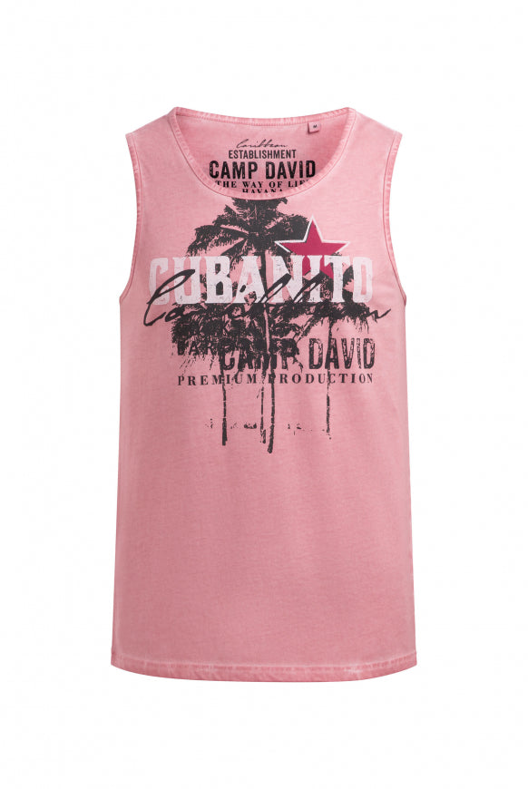 CAMP DAVID Muskelshirt Oil Dyed mit Used Print - beachy red