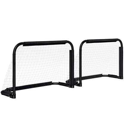 HOMCOM Fußballtor 2er Set Klappbar Fussballtore mit Metallrahmen für Kinder und Erwachsene, Garten, 90 x 36 x 60 cm, Schwarz   Aosom