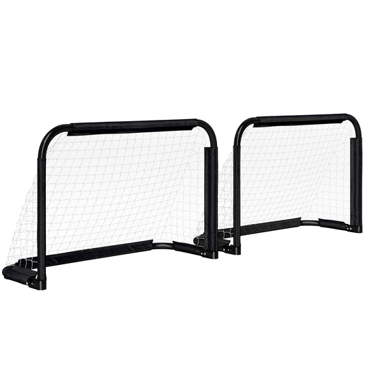 HOMCOM Fußballtor 2er Set Klappbar Fussballtore mit Metallrahmen für Kinder und Erwachsene, Garten, 90 x 36 x 60 cm, Schwarz   Aosom