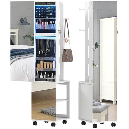 HOMCOM Schmuckschrank mit 360° drehbarem Spiegel, Schmuckschrank mit einstellbarer LED-Beleuchtung, Schlüsselschloss und rückseitigen Regalen, Ganzkörperspiegel für Wohn- oder Schlafzimmer, 37x40x165,5cm, Schwarz   Aosom