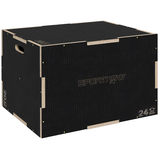 SPORTNOW 3 in 1 Plyo Box, Sprungbox aus Holz, Plyometric Plattform mit Griff, Plyometrisches Training, Sprungtrainer für Zuhause, Fitnessstudio, 61 x 51 x 41 cm, Schwarz   Aosom