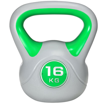 SPORTNOW Kettlebell 16kg in PU und Sand mit flacher Basis und bequemem Griff für Kreuzheben, Kniebeugen und Hebefiguren, 26x18x32 cm, Grün   Aosom