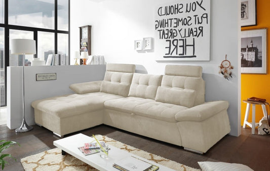 ED Exciting Design Nalo – Modernes Schlafsofa mit Bettkasten, verstellbaren Armlehnen und luxuriöser Uran Mikrofaser. Inklusive zwei Kopfstützen, in verschiedenen Farben wählbar